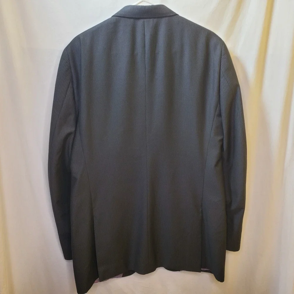 Billy London Mens Sport Coat 40L Black Pinstripe Poly Blend Blazer Jacket 2 Vent